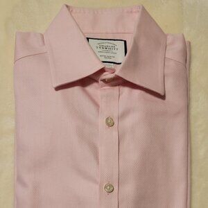 Charles Tyrwhitt Solid Pink Non Iron Extra Slim Fit Dress Shirt Mens 15.5 - 35